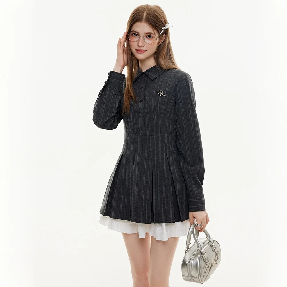 Women's Shirt Dress Sets Gray Slim Fit A-Line Shift Dress Office Work Sweet College Style Casual Elegant Women's Suits