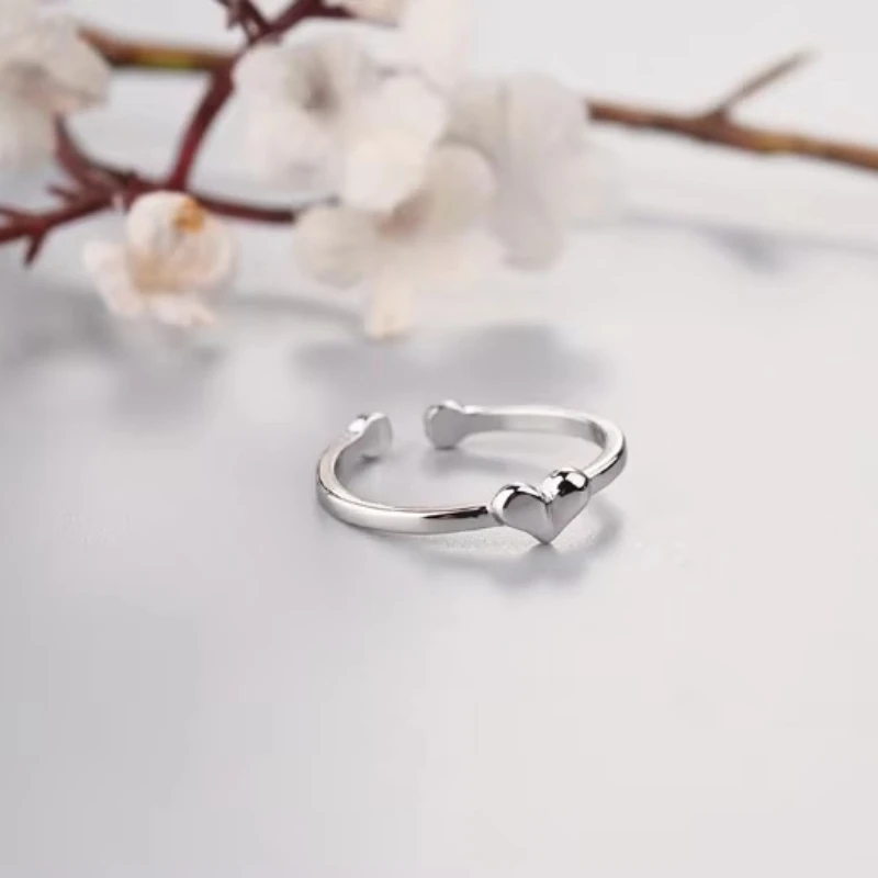 Hot Sale 925 Sterling Silver Heart Ring For Women Original Fine Jewelry Gift Open Adjustable Finger Ring