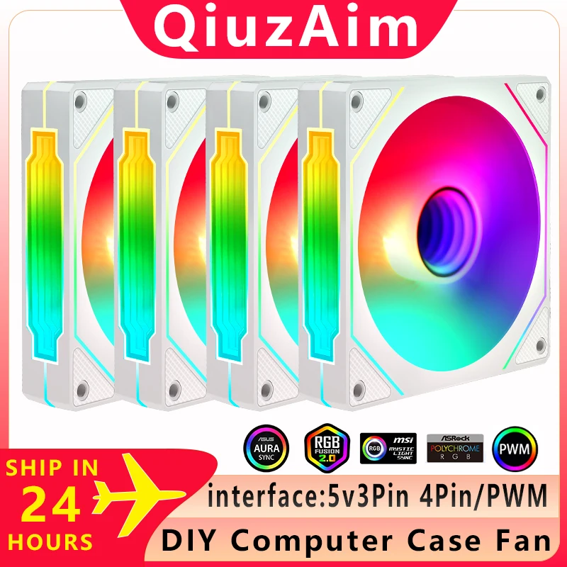 

QiuzAim PC Case ventilador Fan 120mm 4-in-1 set suit ARGB Cyclic Mirror Light Effect 4Pin PWM 5V 3Pin CPU Cooler fans Air-Cooler