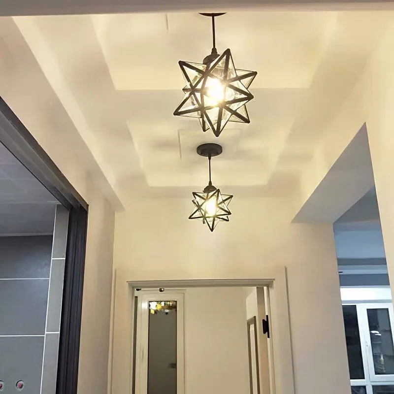 

Nordic Geometry Aisle Entrance Balcony Corridor Wrought Iron Pentagram Chandelier