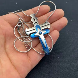 Blue Cross Sliding Necklace Slider Cube EDC Stress Relief Jewelry Convenient Handheld Toy Metal Material