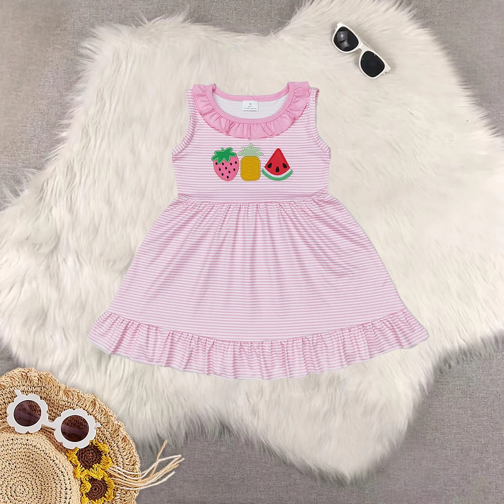 

8.20 Летнее платье для маленьких девочек, розовые полоски, арбузные платья длиной до колена для маленьких девочек