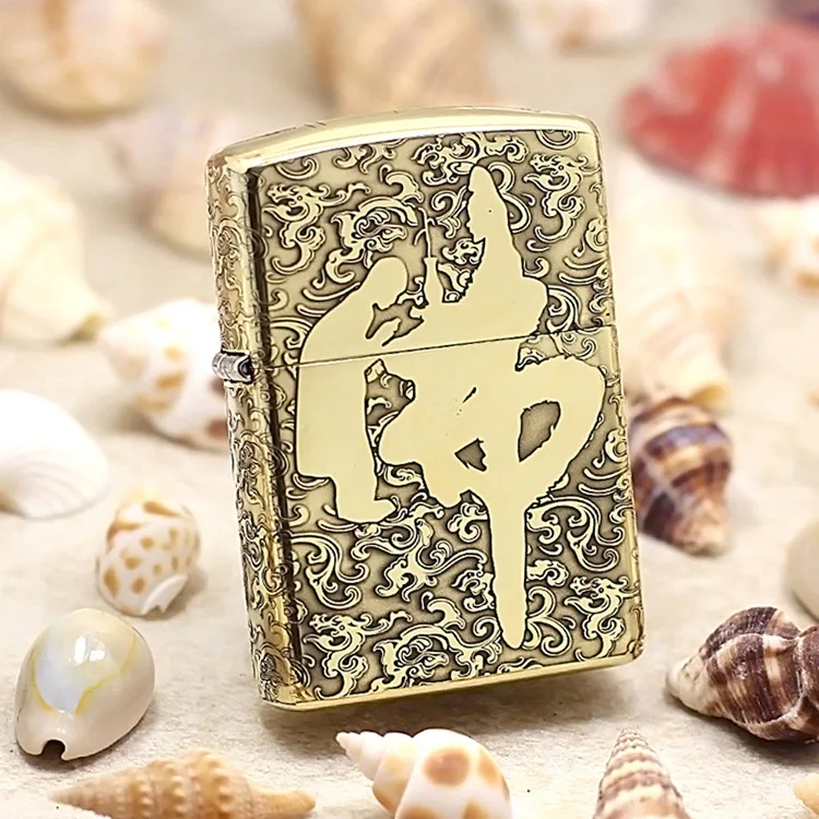 

Genuine Zippo Carving Buddha oil lighter copper windproof cigarette Kerosene lighters Gift with anti-counterfeiting code