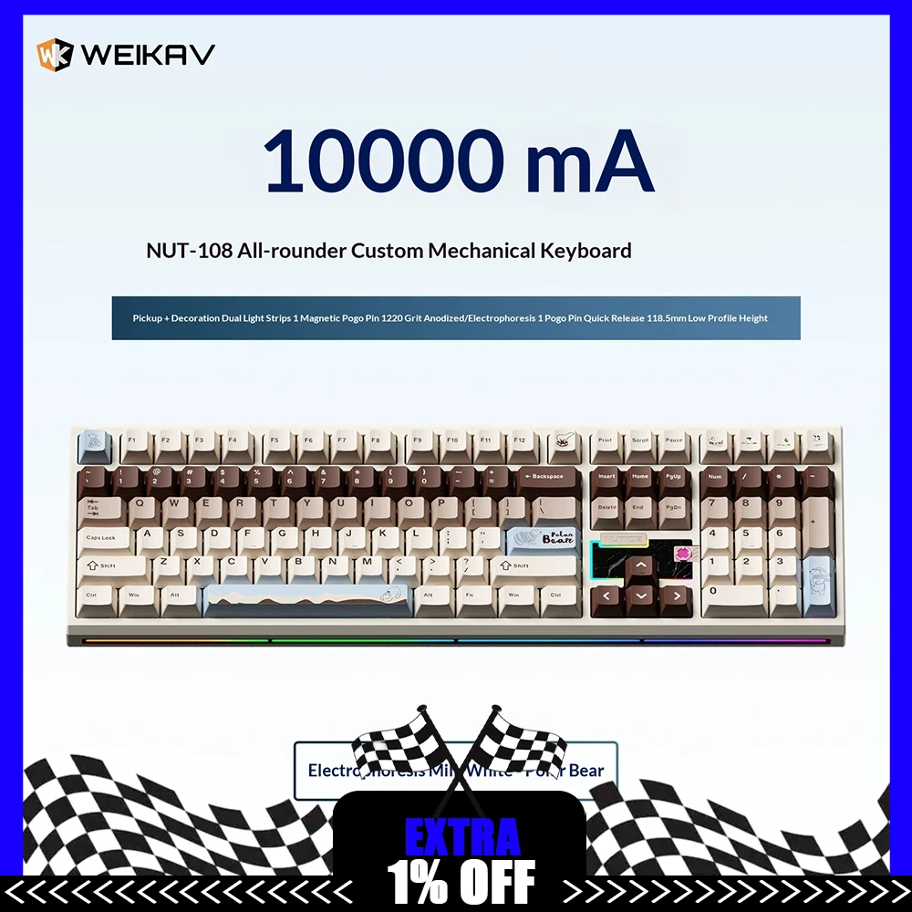 WEIKAV NUT108 108-Key Tri-Mode Aluminum Mechanical Keyboard with 10000mAh Battery RGB For Gifts