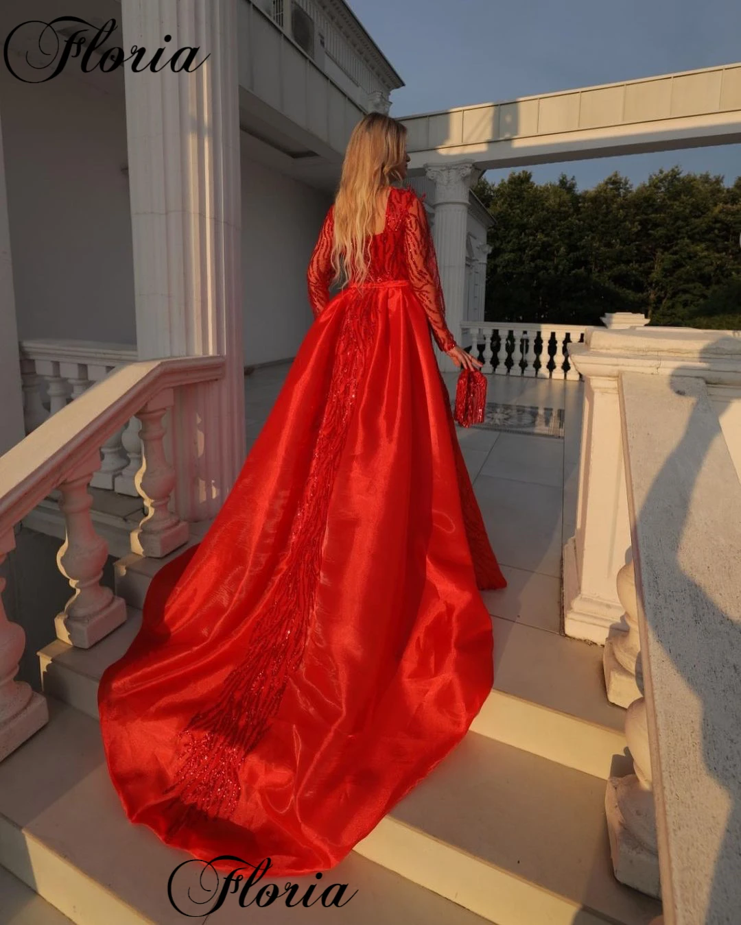 New Red Mermaid Wedding Dresses With Detachable Train Long Sleeves Pearls Wedding Gowns Vestido Blanco Elegant Brides Dresses