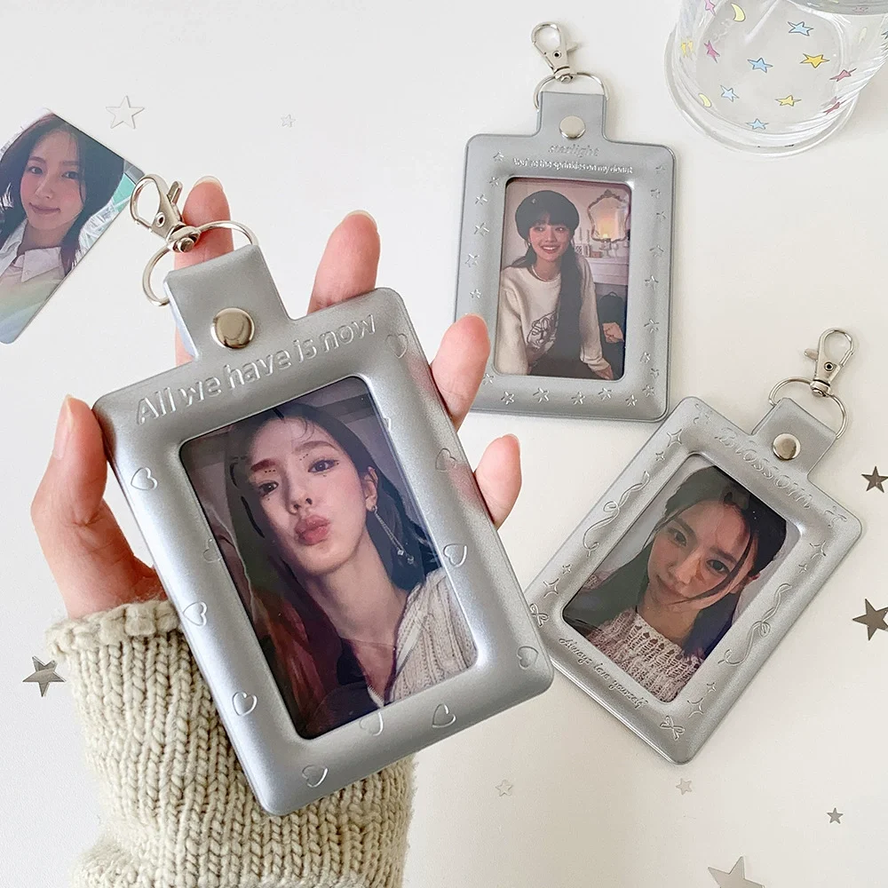 Simple Solid Clear Photocard Holder for Students Ins Casual Sliver Color ID Card Case for Kpop Idol Photos Elegant Bag Charm