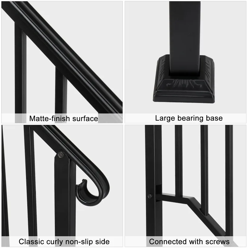 Matte Black Outdoor 2-Step Iron Handrail （same as 82359152）
