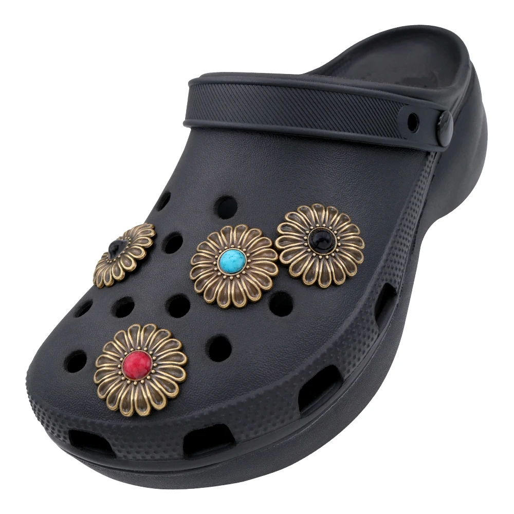 1 Pcs Shoe Decorations Sandalias De Metal Copper Color Flower Shoe Charms Pins Accesorios Pines Para Simulated Turquoise W-38