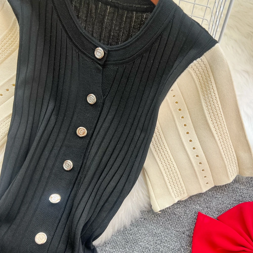 YuooMuoo Chic Fashion Elegant Knitted Long Dress 20256New Summer Vintage Patchwork Black Shirt Dress Brand Office Lady Vestidos