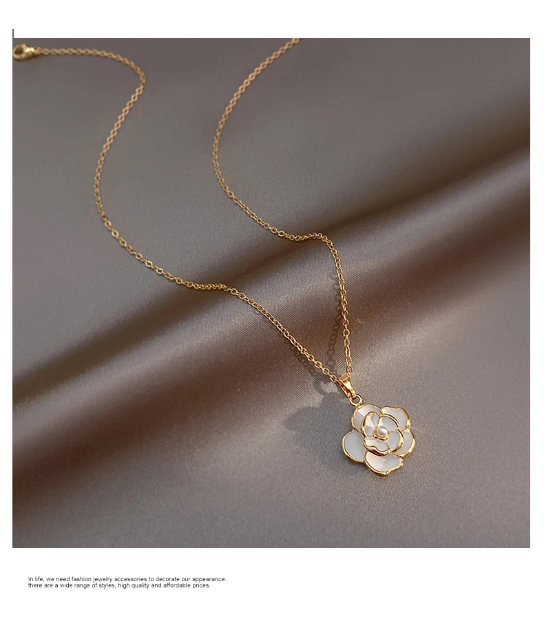 Französische romantische elegante weiße Emaille-Kamel-Kamel-Blumen-Anhänger-Halskette 2025, Damen-Modeschmuck, Luxus-Accessoires für Mädchen – Detail 10