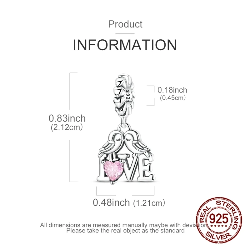 حار بيع الحب الطيور سحر 925 فضة عيد الحب استرخى قلادة صالح الإسورة سوار قلادة DIY مجوهرات