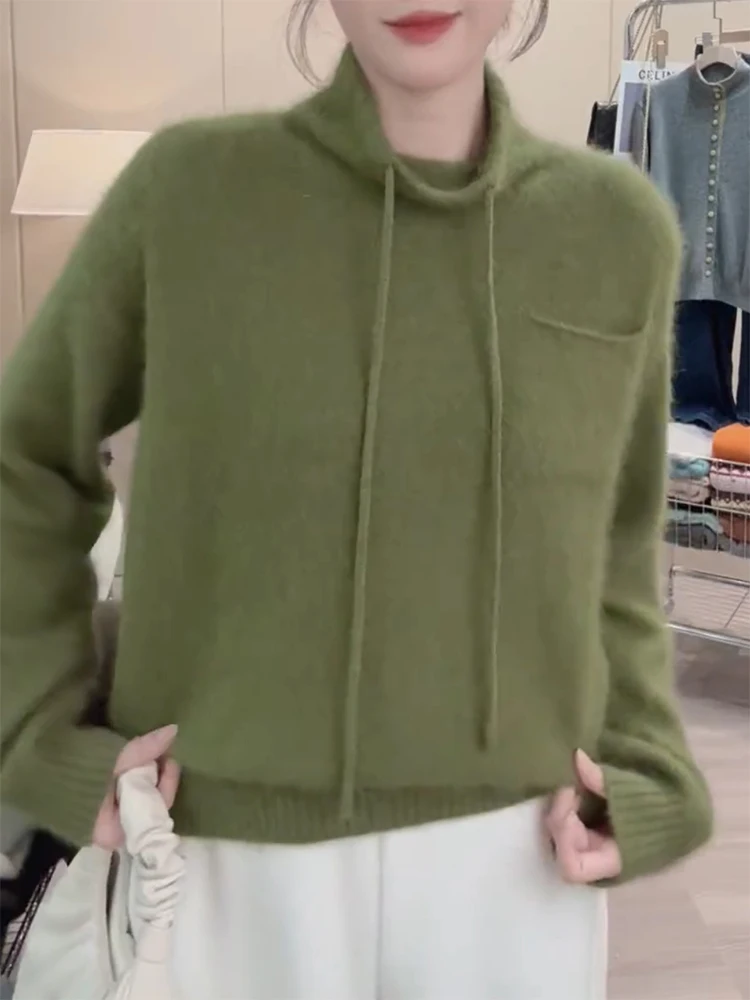 

Корейский модный вязаный свитер с высоким воротником и поясом для женщин, большие размеры, осень-зима, новинка