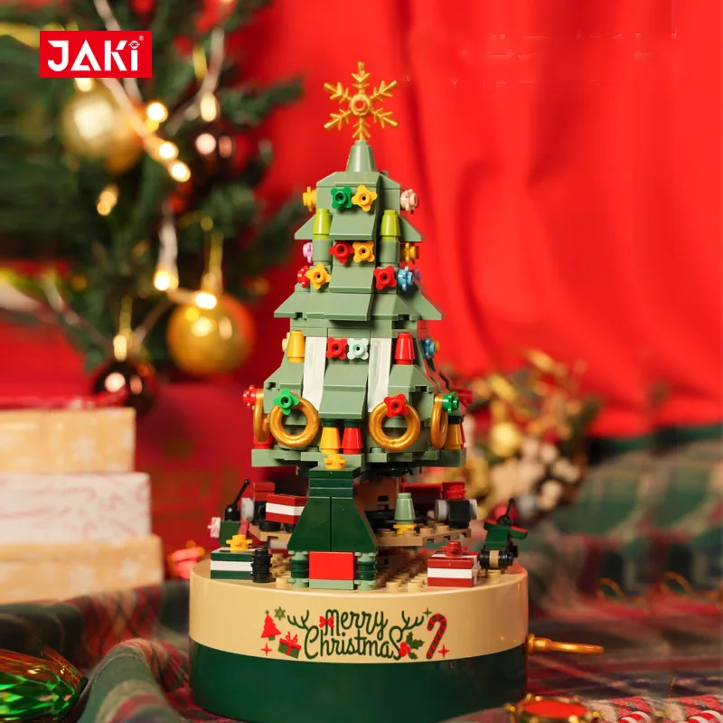 Carillon girevole serie natalizia JK-1302 modello di albero di natale colorato assemblaggio di blocchi di natale per bambini