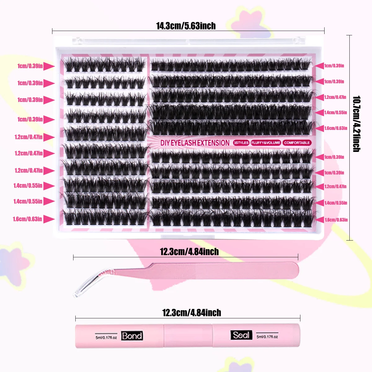 Kit di estensione ciglia fai da te 6080100 D Kit ciglia individuali Soffici con legame e sigillo per ciglia e pinzette per ciglia e pennello per rimozione ciglia