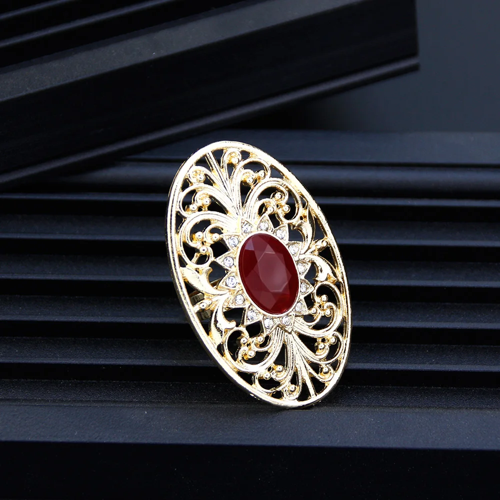 Sunspicems Chic Algeria Morocco Ring Oval Hollow Arabesque Arabic Ring 18k Gold Color Adjustable Anillos Bride Wedding Jewelry