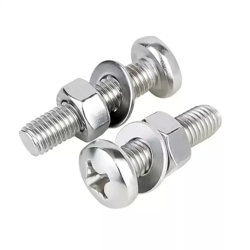 304 Stainless Steel Three-Piece Combination Set (M2-M10) – Cross/Phillips Round/Pan Head Screws, Flat Washers, Nuts