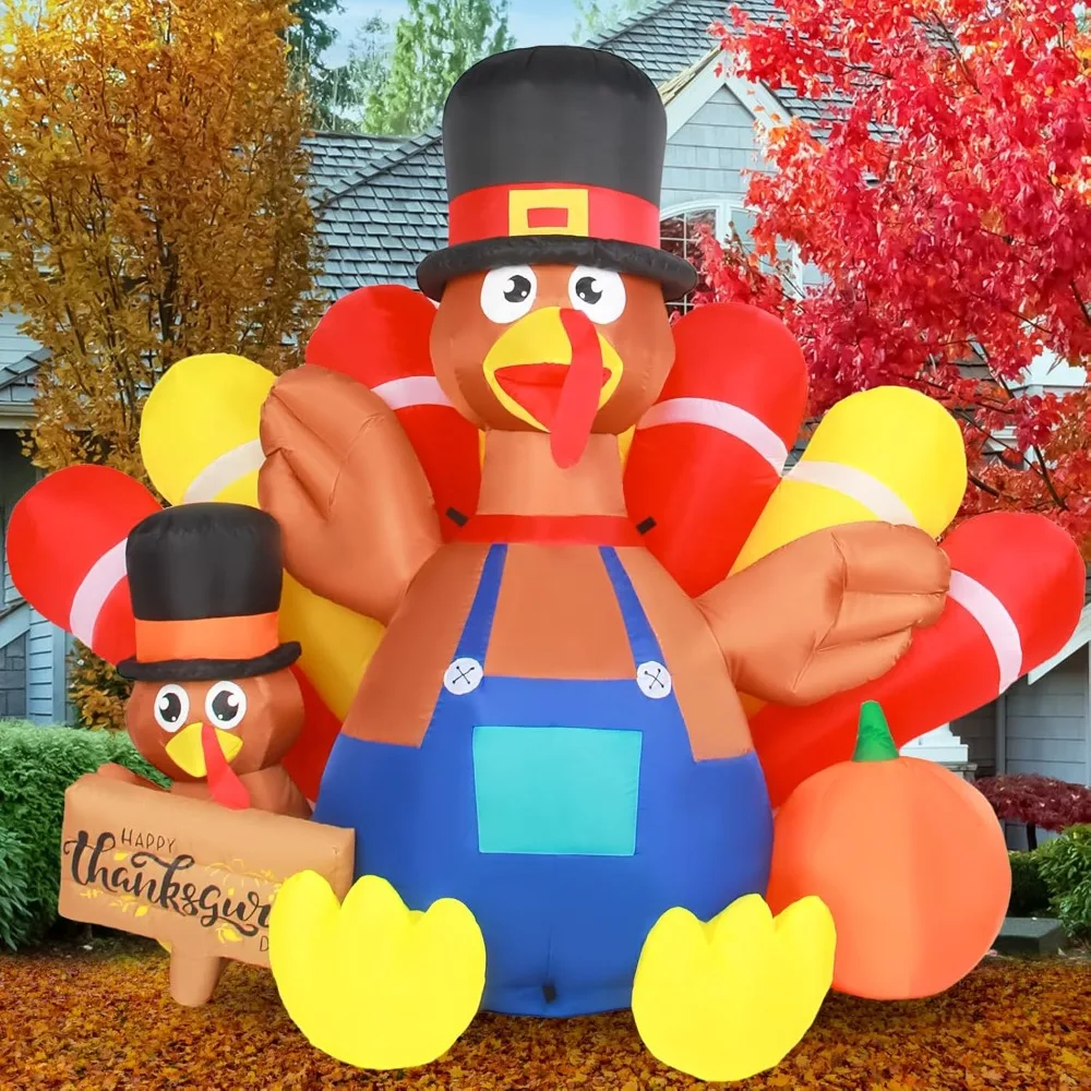 

7.5FT Long Thanksgiving Inflatable Turkey Decoration Giant Blow Up Turkey Inflatables Outdoor Yard Decorations with Built-in LED
