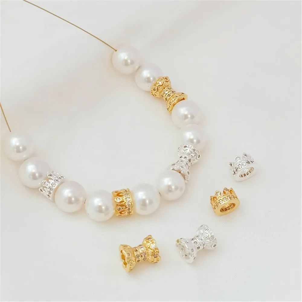 Silver 14K Gold Zirconium Crown Double-sided Small Waist Loose Beads DIY Handcrafted Bracelet Necklace Beading Accessories