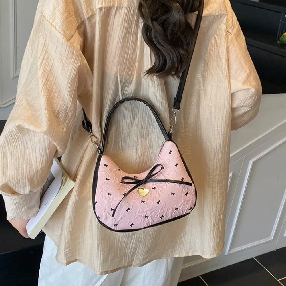 

Casual Polka Dot Bow Shoulder Bag Y2K Love Heart Underarm Bag Zipper Leisure Hobo Bag Female