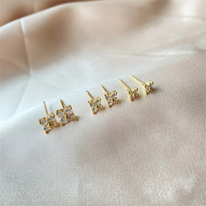 Exquisite Small Round Cubic Zirconia Flower Shape Stud Gold Color Earring for Women Simple Party Wedding Fashion Jewelry image 4