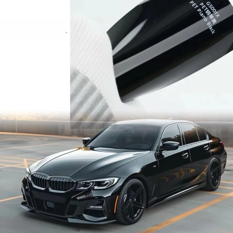 1.52*17 متر لمط كريستال الترا لمعان البيانو الأسود الحيوانات الأليفة سيارة الفينيل التفاف لمعان أسود داكن التفاف الطلاء طبقة رقيقة واقية
