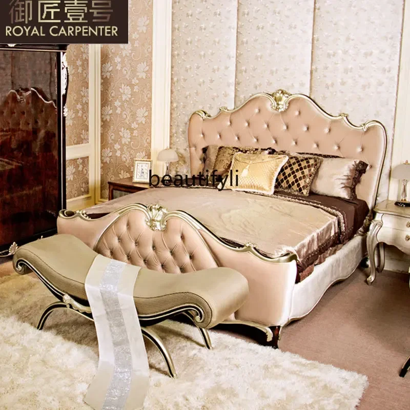

YH03 Neoclassical bedroom furniture, solid wood bedside stool, champagne silver bedside stool, fabric bedside stool