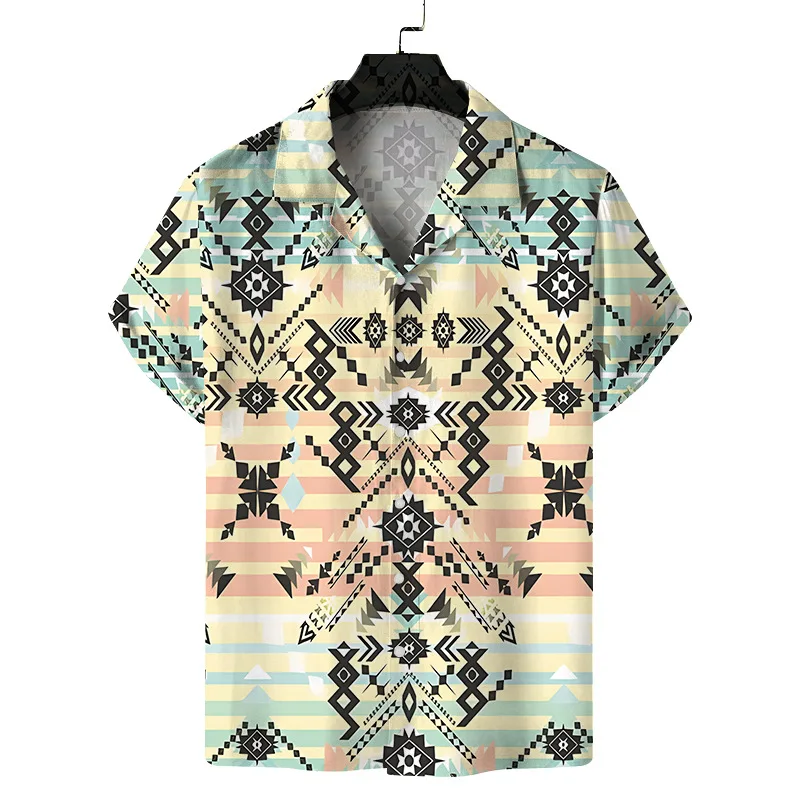 Chemise imprimée vintage à manches courtes pour hommes, col cubain, vacances à la plage hawaïenne, chemise d\'été décontractée, nouveau, 2024