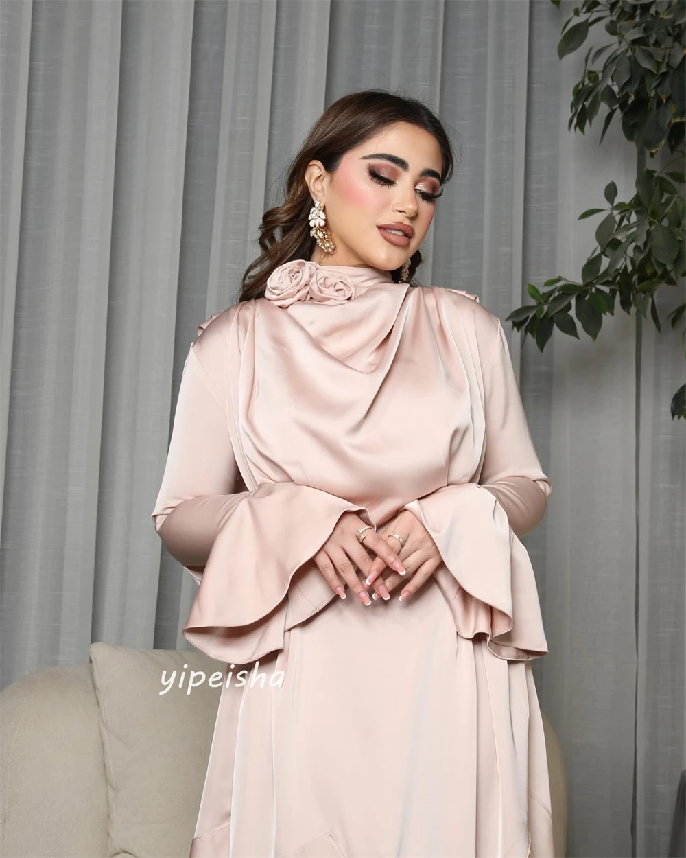 Prom Dress Saudi Arabia Prom Dress Saudi Arabia Satin Flower Beach A-line High Collar Bespoke Occasion Gown Midi Dresses