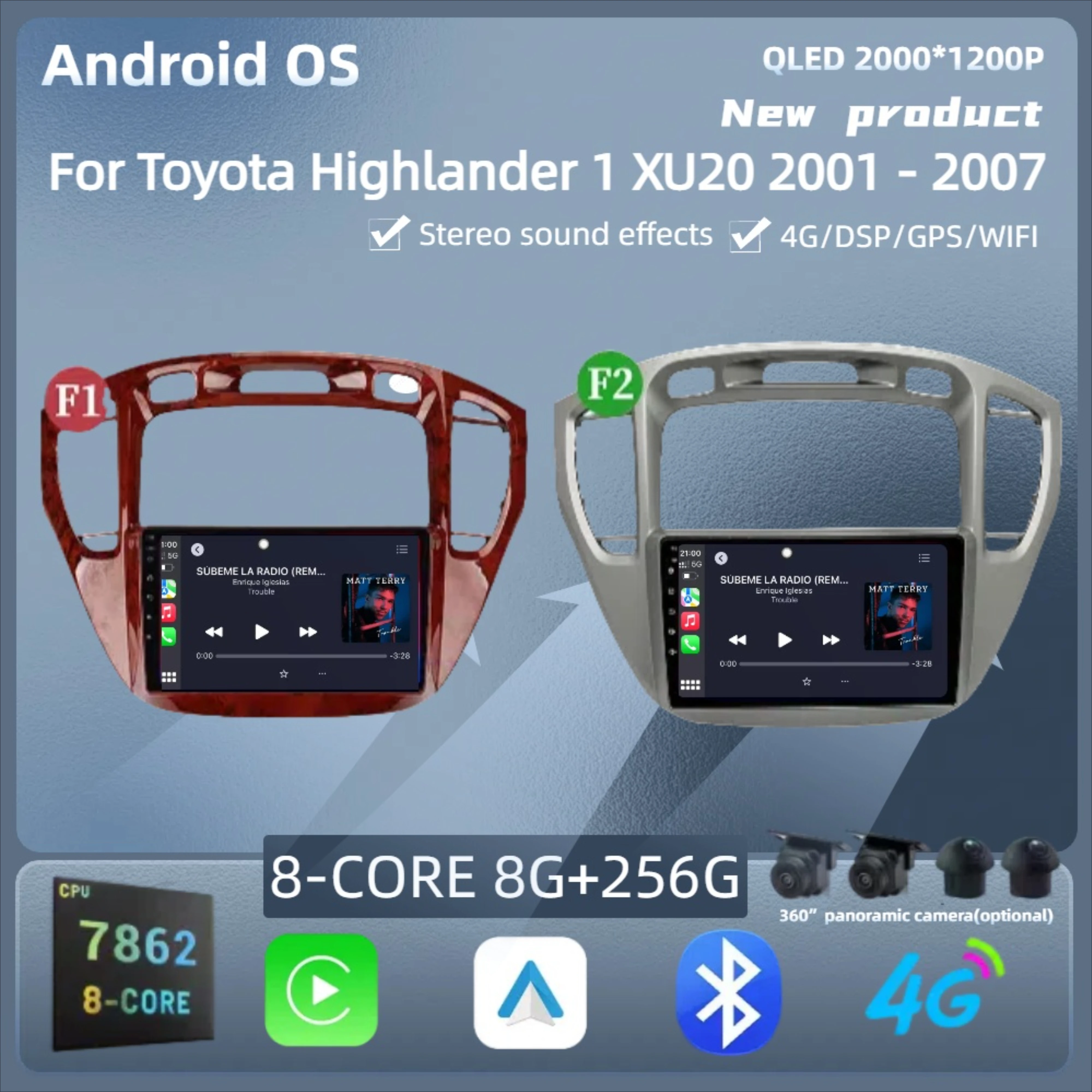 

For Toyota Highlander 1 XU20 2001 - 2007 Car Radio Android 14 Wireless Bluetooth Carplay 7862S 8G 256G 2K QLED Screen