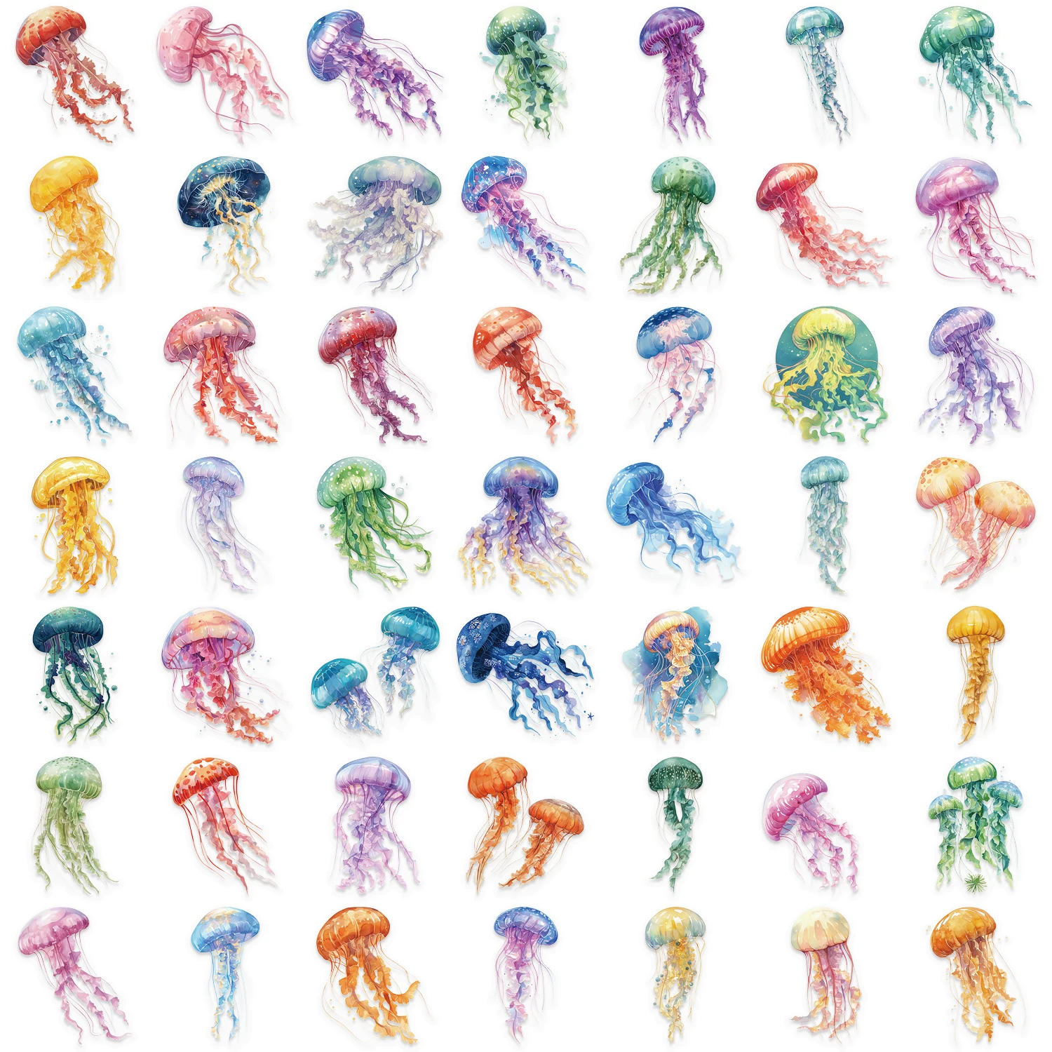 50pcs Colorful Jellyfish Waterproof PET Stickers for DIY Guitar Helmet Skateboard Luggage Water Cup Phone Case Gift Collection