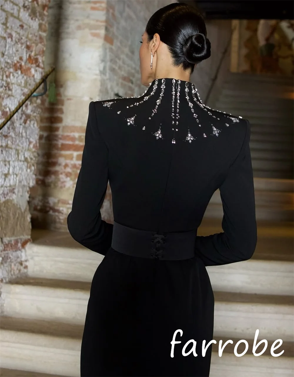 Customized Formal Casual Jersey Sequined Straight High Collar Long Dresses Bespoke Occasion Matching Retro