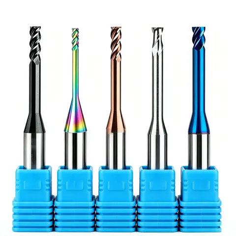 Carbide End Mill HRC55 Precision Miniature CNC Cutters Deep Groove 1mm Long Neck Cutter Tool for Metal HRC60 3F DLC Bit