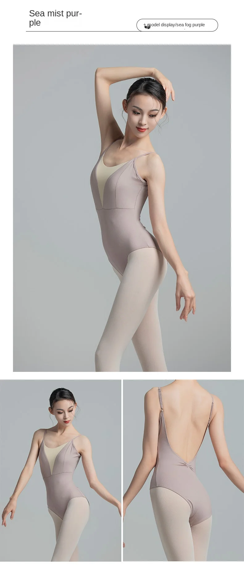 Elegantes, stilvolles Ballett-Gymnastik-Trikot mit hohem Rückenausschnitt, U-förmigem Rücken, Netzstoff-Fischschwanz-Einsatz und Kragen für Schwanentanz-Training – Detail 23