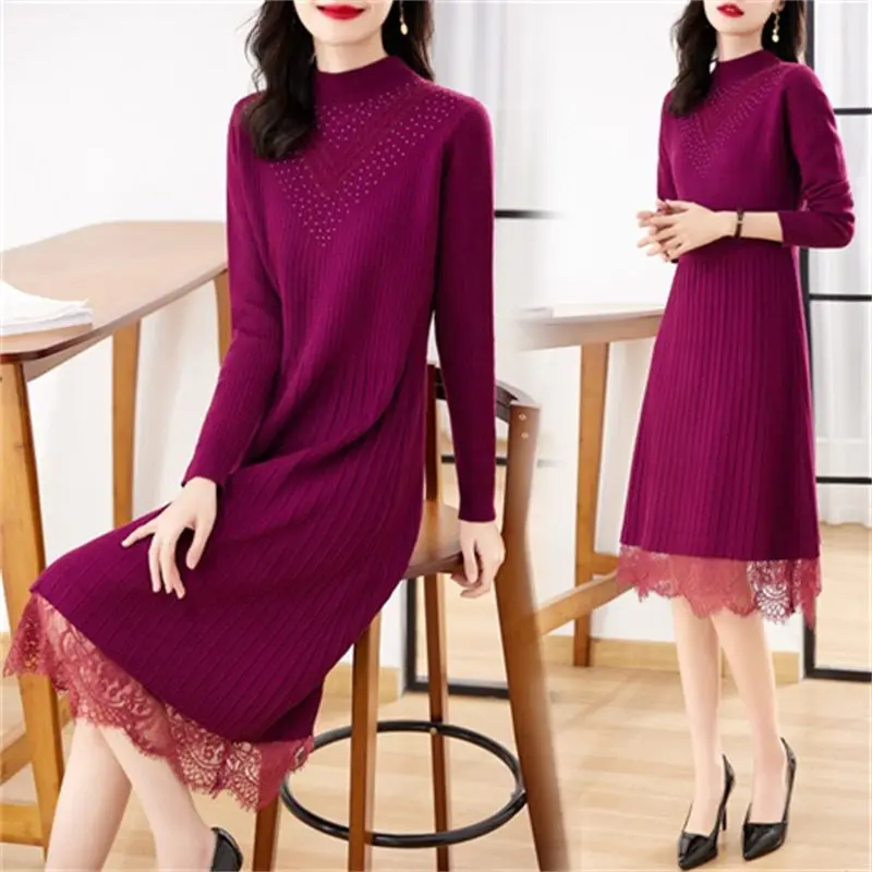 

2022 Autumn And Winter Sweater Dress Bottoming Versatile Slim Fashion Simple Loose Knit Dress For Women Base Pullover Shirt T127