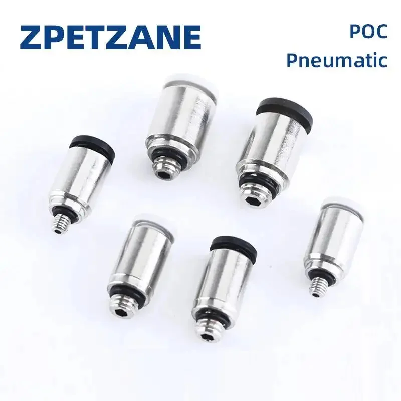 10pcs Pneumatic Fittings POC4/6mm-M3/M5/M6 01 Round Thread Straight Through Air Pipe With Hexagonal Hole Micro Mini Connector