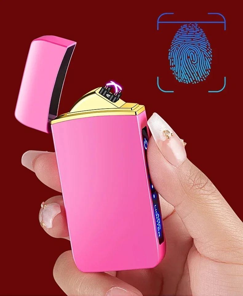 New Metal Windproof Electric Lighter Double Arc Flameless Plasma Rechargeable USB Lighter LED Power Display Touch Sensor Lighter