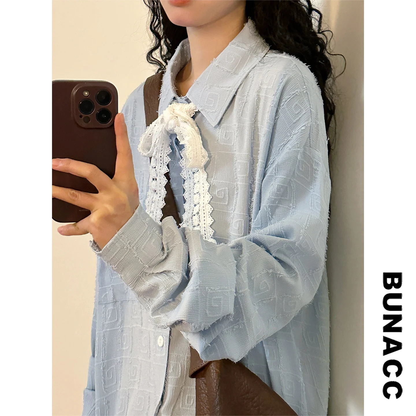 

Retro Knot Lace Shirt Loose Long Sleeve Women's Style Spring 2026 Trendy Casual Unisex Shirt Collar Button down