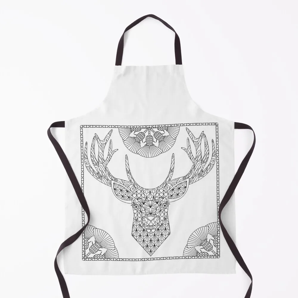 

Deer and Thistle Line Art Design Apron kitchen girl Women's Dress women's kitchens Household Items Useful Apron