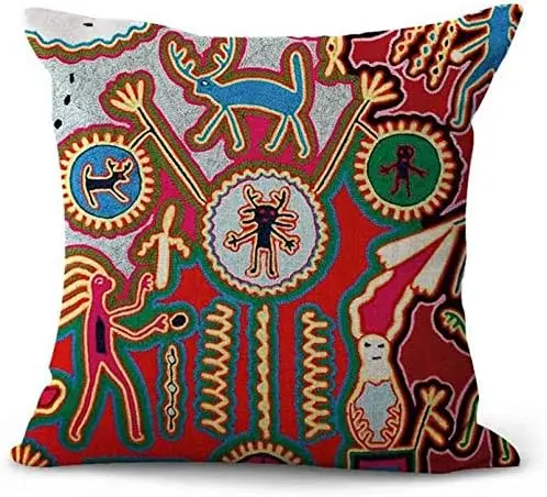 Fundas de almohada decorativas Huichol mejicano, funda de almohada colorida Hippie, decoración del hogar, cuadrada, suave, sofá cama, 40x40cm