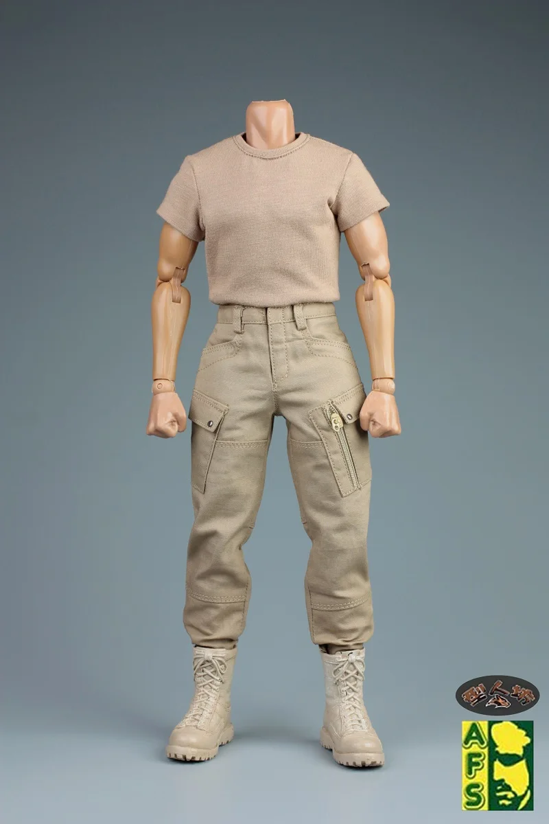 AFS 1/6 Scale Male Tactical Clothing Combat T-shirt Pants Set Model Fit 12'' Soldier Normal Action Figure Body Dolls