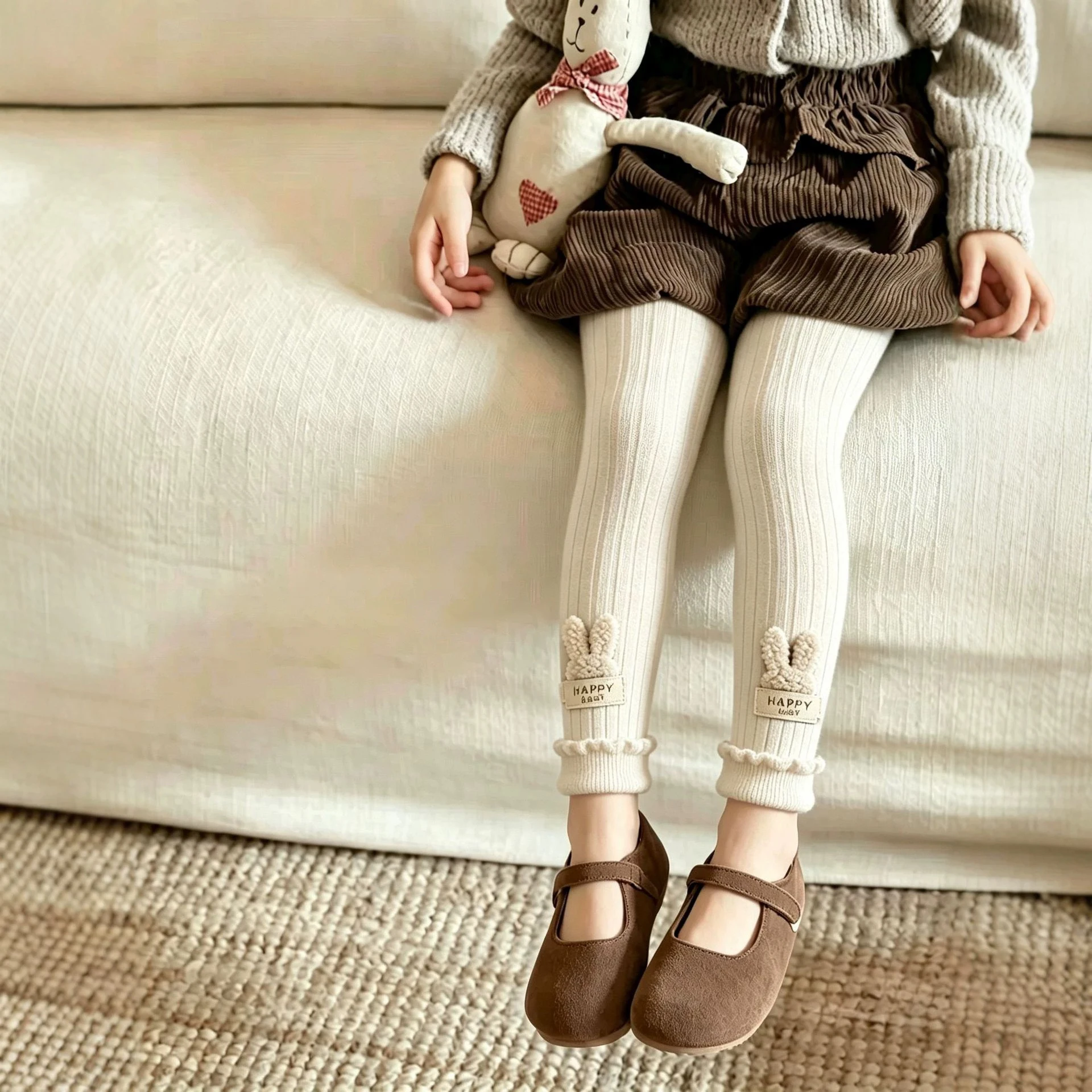 Herbst-Winter Dicke Warme Fleece-Leggings für Mädchen Elastische Schlanke Gestreifte Hosen für Kinder 2-8 Jahre Wärme und Stil in einer Hose – Detail 3