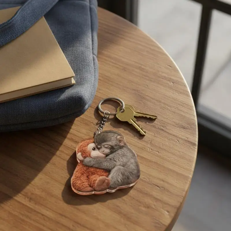 [W] New Cute Protect Punch The Monkey Acrylic Keychains Cartoon Bag Pendant Keyrings Creative Jewelry Fans Friends Gifts