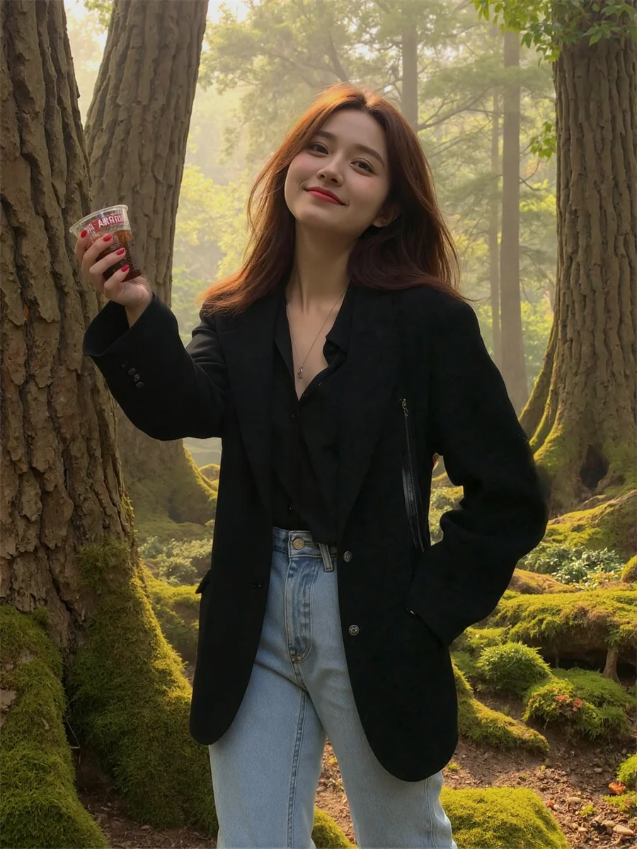 

Женские современные блейзеры, черно-белые с отложным воротником, основы с принтом, расширенная тонкая богиня дофамина, соблазнитель на молнии