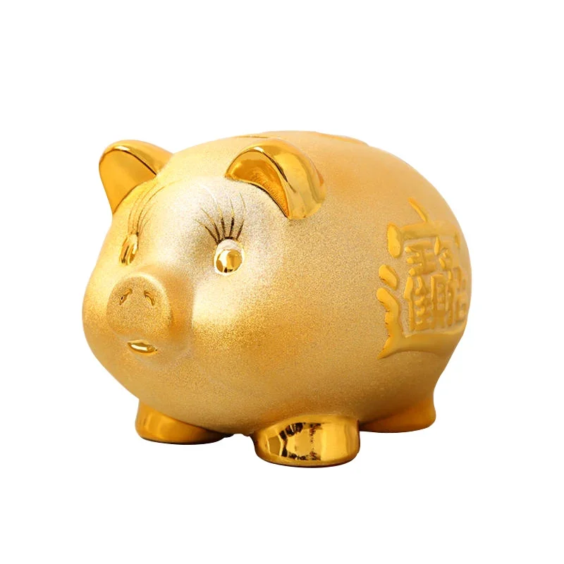 Luxury Gold Coin Money Box Adult Kids Cartoon Hidden Storage Jar Cute Ceramic Pig Piggy Bank Paper Money Piggy Bank Home Decor