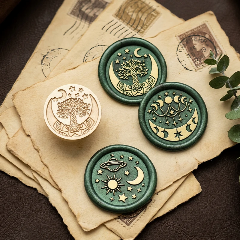 Star and Moon Series Wax Seal Stamp Set (1 Set, Includes One Handle + 25mm Stamp Head) - Perfect for Love Letters, Invitations, Holiday Greeting Cards, Journaling, Scrapbooking Accessories, and DIY Crafts