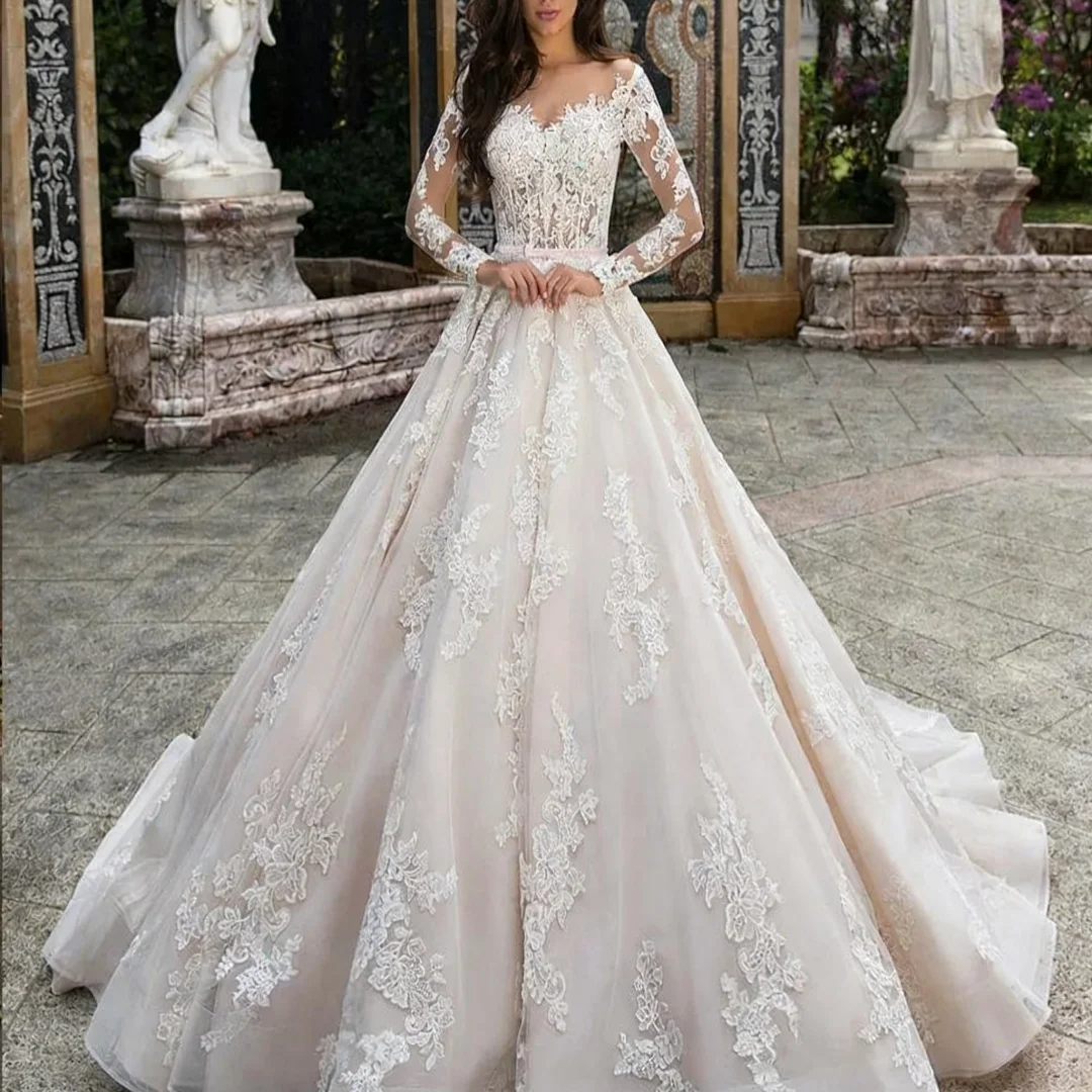 

Свадебные платья с длинным рукавом и аппликацией по индивидуальному заказу, бальное платье, вечерние платья для выпускного вечера невесты