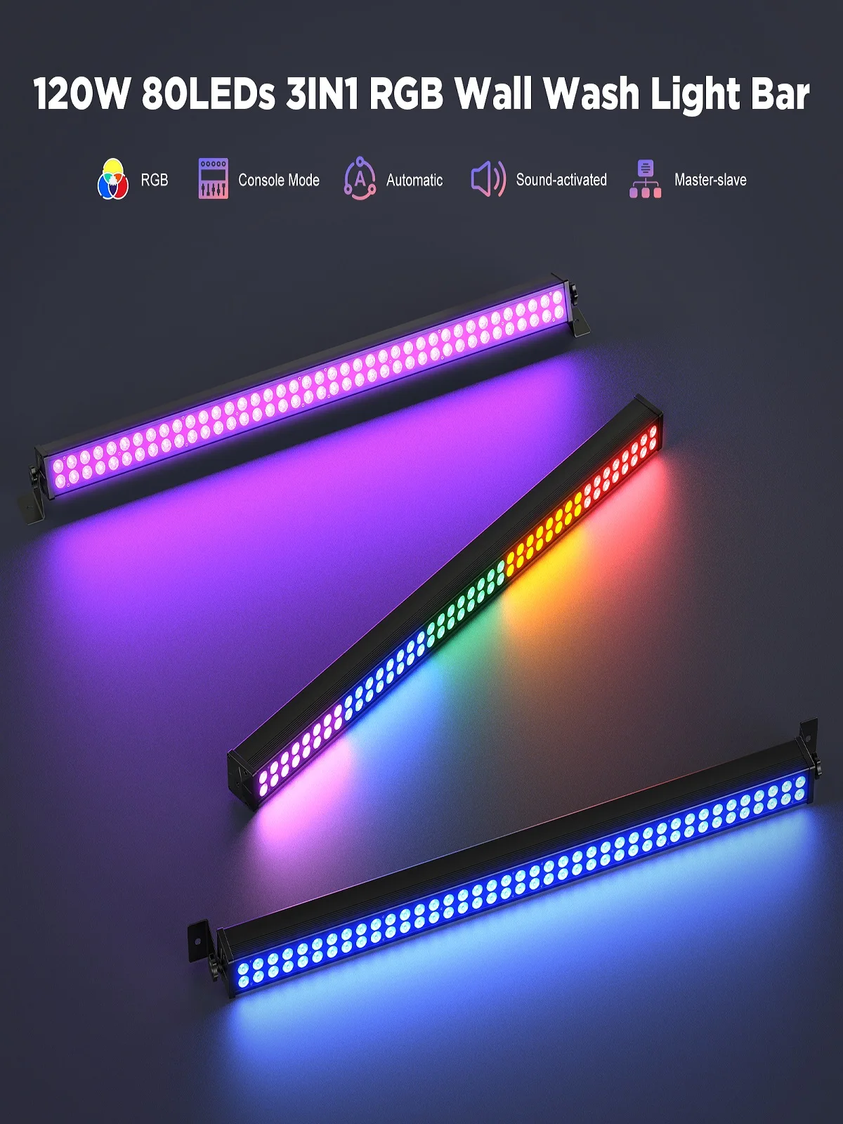 Yiflamefly 120W Wandfluter-Lichtleiste mit 80x2W RGB-LEDs und Mischbühnen-Lichteffekten, DMX-Partybeleuchtung für DJ, Club, Konzert, KTV