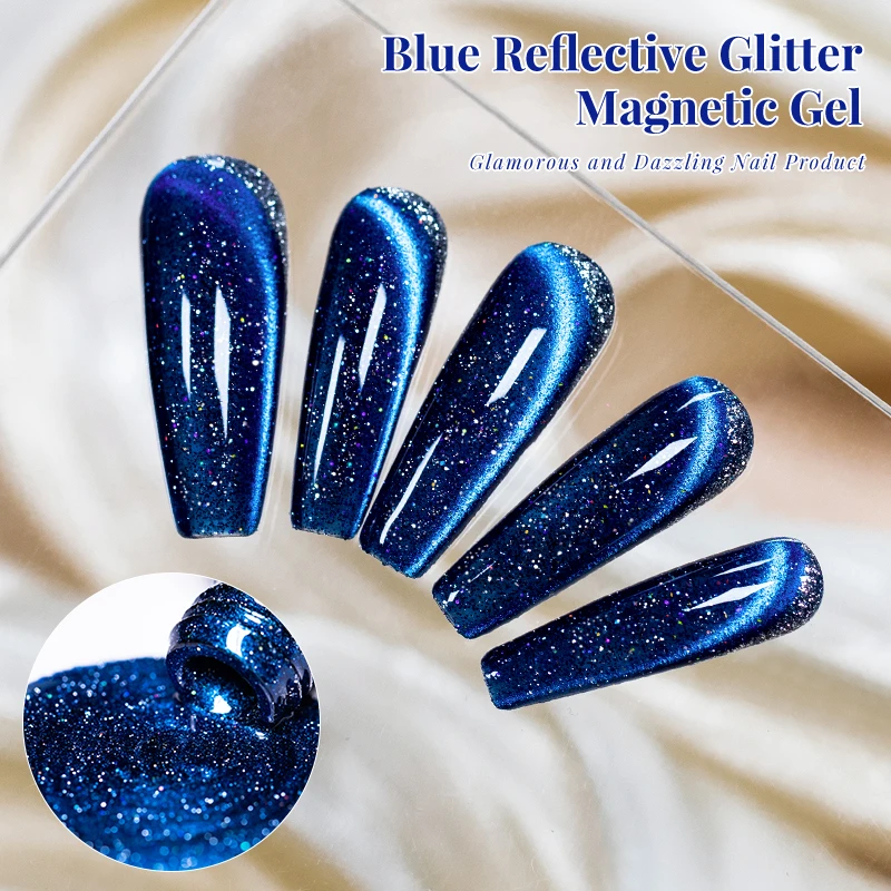 10 ml blauer, reflektierender Glitzer-Katzen-Magnetgel-Nagellack mit Glasperlen-Effekt, semi-permanenter Soak-Off-UV-Gel-Lack, Nagelzubehör – Detail 10