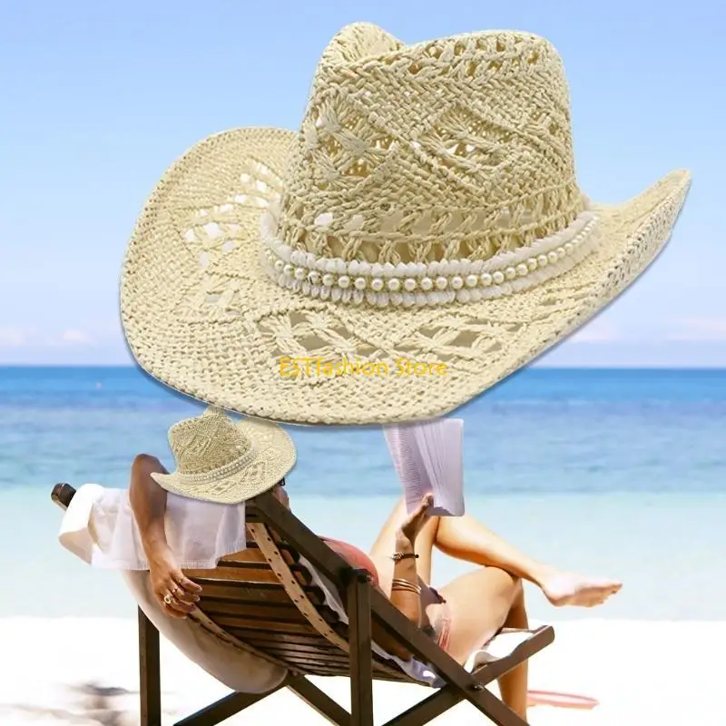 

Y5GC Музыкальный фестиваль Цилиндр Летняя солнцезащитная ковбойская шляпа Полая соломенная кепка