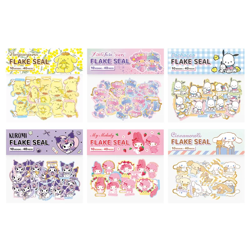 40 unids/bolsa Kawaii Sanrios Diy pegatinas Anime Hello Kitty Kuromi My Melody papel bronceado manual foto álbum lindo calcomanía juguete para regalo